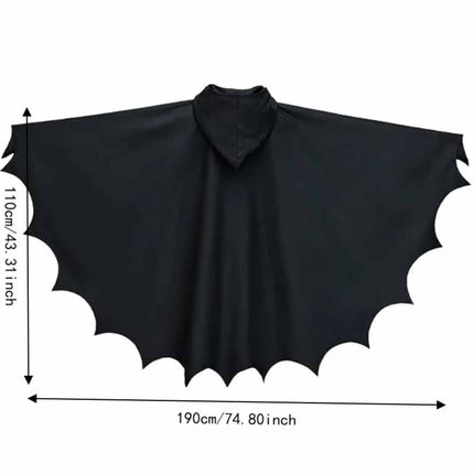 Black Gothic Hooded Cape, Medieval Halloween Bat Cosplay Cloak Costume