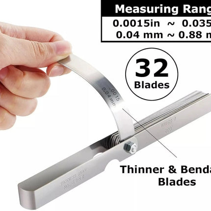 Feeler Gauge 32 Blade Dual Marked Metric Imperial Feeler Gage Brass Blade