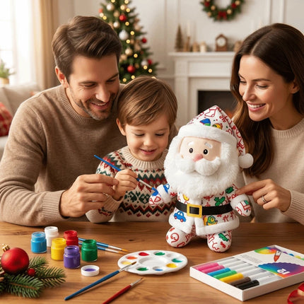DIY Paintable Blank Santa Claus Plush Toy, Unpainted Christmas Stuffed Doll for Hand‑Painting Craft Project