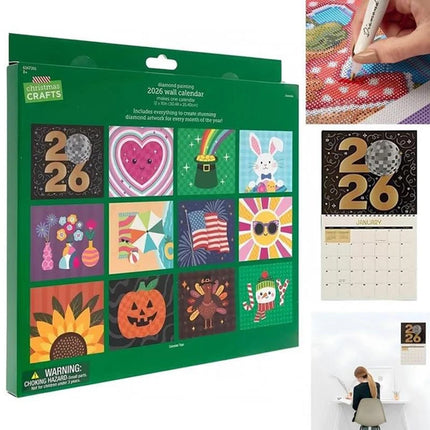 2026 Wall Calendar Diamond Painting Kit - DIY Diamond Art Calendar with 12-Month