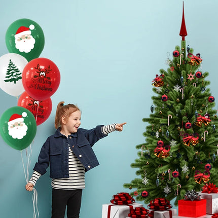24X Merry Christmas Latex Balloons Red Green White Santa Theme for Festive Party Decorations