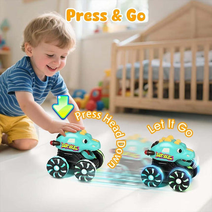 3X Dinosaur Light Up Monster Truck Toys, Press and Go Car Play Set, Fun Gift for All Ages