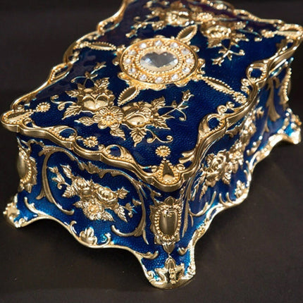 Retro Alloy Jewellery Trinket Box, Ring Necklace Storage Organiser, Blue Craft Decor