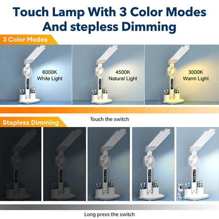 4 IN 1 LED Desk Lamp with Fan Dimmable Reading Lamp Reading Table Night Light