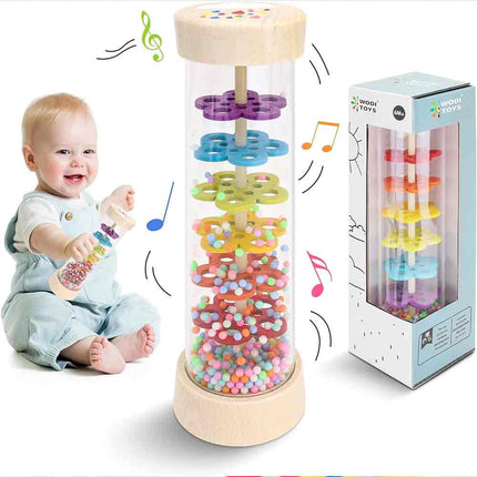 Wooden Rattle Rain Stick Toy, Montessori Musical Sensory Toy 6-12 Months