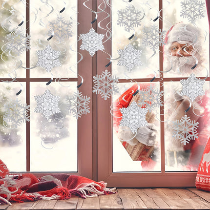 35pcs/set Snowflake Swirls – Festive Christmas Party Foil Hanging Decorations, Sparkling Ceiling Ornaments Perfect as Holiday Gift