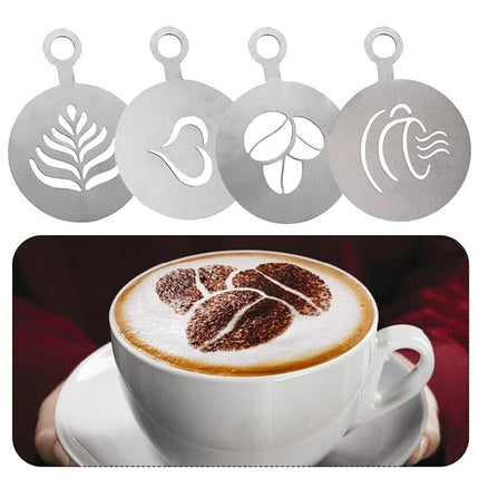 4 Stainless Steel Coffee Stencil Templates (for Cappuccino & Latte) – Compatible with Coffee Dusters