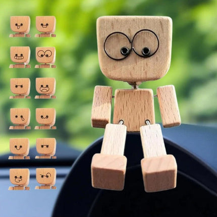 New Shaking Wooden Man Figure Decoration with 12 Magnetic Expressions Fun Swinging Desktop Ornament