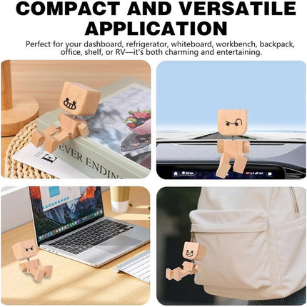 New Shaking Wooden Man Figure Decoration with 12 Magnetic Expressions Fun Swinging Desktop Ornament