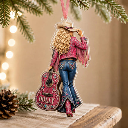Pink Fringe Guitar Acrylic Hanging Ornament, Country‑Music Themed Christmas Tree Decoration Gift