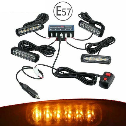 4-Pack 6-LED Amber Recovery Strobe Light 12V Flashing Marker Beacon Light Bar for Cars