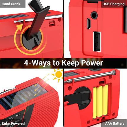 Portable Solar Hand Crank Emergency Radio, Waterproof Flashlight with Reading Light for Outdoor Camping Survival