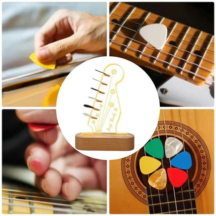 Wood Base Acrylic Guitar Pick Storage Rack LED Light Up Pick Holder