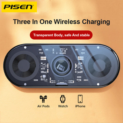 PISEN 3-in-1 Transparent Wireless Charging Station for iPhone AirPods Watch