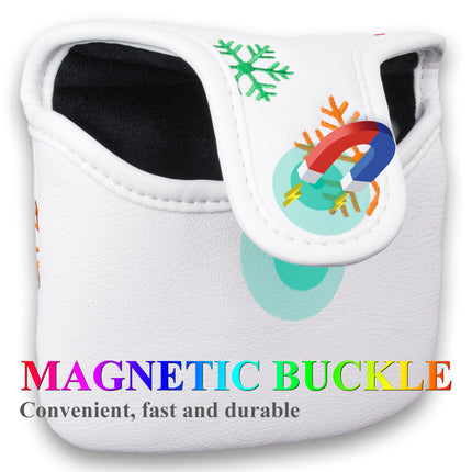 Snowflake Embroidered PU Leather Golf Mallet Putter Headcover, Golf Club Protector