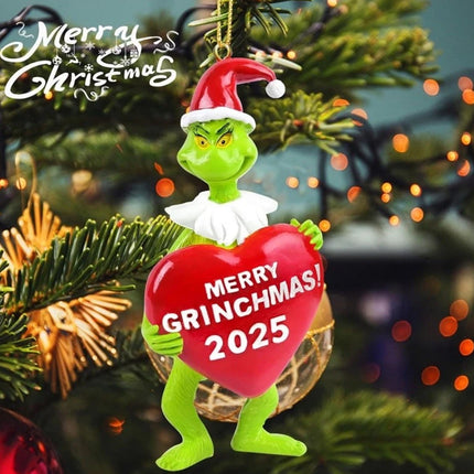 2pcs 2025 Christmas Ornaments: 3D Grinch Xmas Tree Hanging Pendant Figurines for Home Decoration