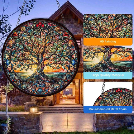 3 Pcs Tree of Life Acrylic Hanging Ornament Indoor Outdoor Home Garden Wall Art Decor