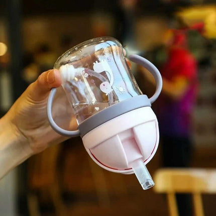 250ml Baby Cup with Straw Bottle Drinking Water Kids Sippy Cup Handle Toddler Feeder