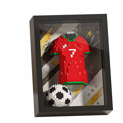 3D Football Jersey Brick Display Set with Dustproof Art Frame, Dual Use Wall Desk Ornament Gift for Football Fans