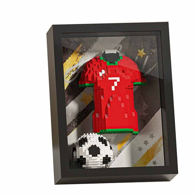 3D Football Jersey Brick Display Set with Dustproof Art Frame, Dual Use Wall Desk Ornament Gift for Football Fans