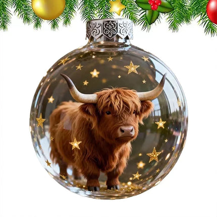 2X Christmas Tree Ornaments - Highland Cow Wildlife Animal Acrylic Ball Style for Home Xmas Decor