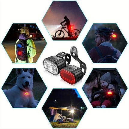 2PCS Super Bright Bike Light Set, Front & Rear LED Lights, Waterproof Bicycle Torch Lamps for Safe Night Riding