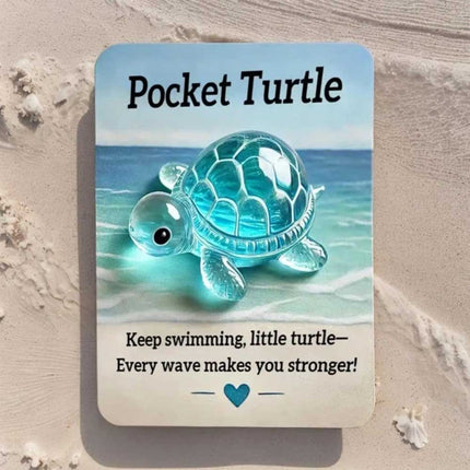 Pocket Crystal Turtle & Penguin Hug Keepsake Card Heartwarming Gift for Friends & Loved Ones