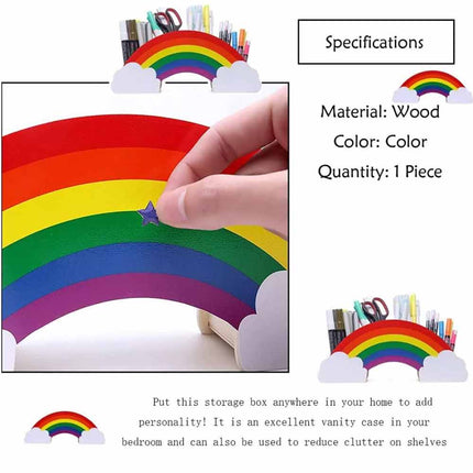 Rainbow Wooden Pen Holder DIY Pencil Container Storage Box Phone Desk Organizer
