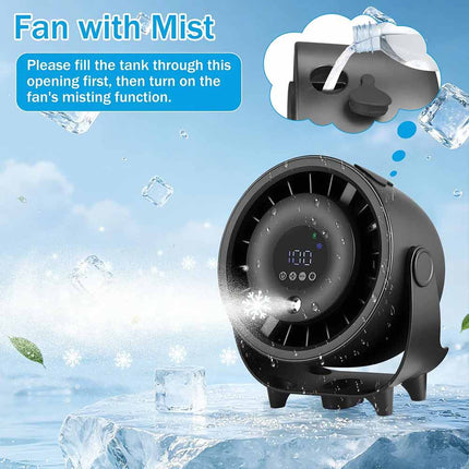 Rechargeable Misting Desk Cooling Fan 6000mAh USB Portable Desktop Fan Black
