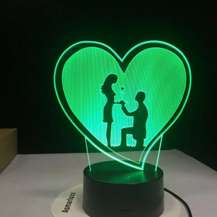 3D Acrylic LED Propose Wedding 7 Colour Novelty Gift Night Light TouchTable Lamp