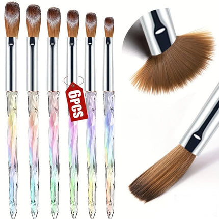6Pcs/Set Acrylic Powder Brushes - Kolinsky Sable Brushes New Nail Art Brush Set
