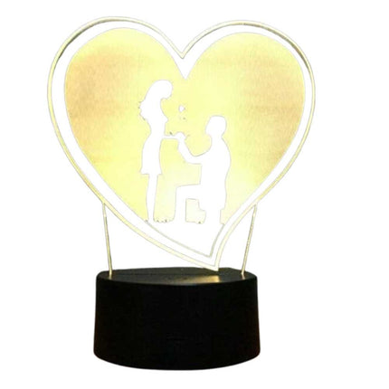3D Acrylic LED Propose Wedding 7 Colour Novelty Gift Night Light TouchTable Lamp
