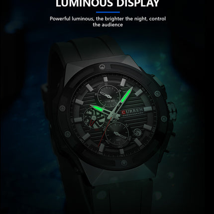 Men's Sports Quartz Wrist Watch with Calendar, Silicone Strap Casual Male Daily Watch