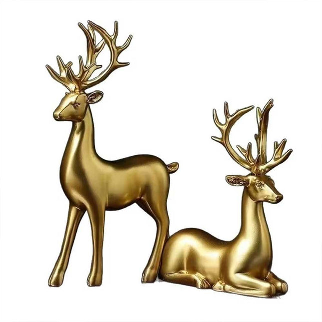 2Pcs Gold Reindeer Christmas Figurines - Indoor Holiday Decor Table Centerpieces
