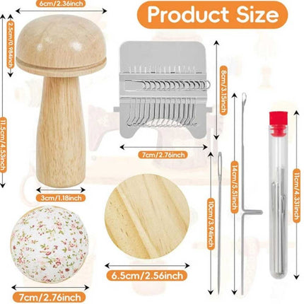 Mini Darning Loom & Mushroom Knit Patch Kit – DIY Weaving Repair Tools for Handcraft