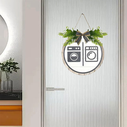 Wooden Laundry Room Hanging Wall Sign Washing Machine Plaque Decor for Bathroom Home