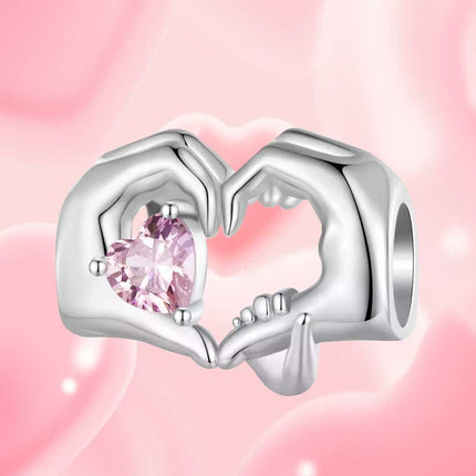 Family Love Hands Heart Charm For European Bracelets S925 Sterling Silver