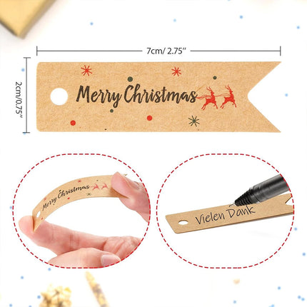 200 PCS Merry Christmas Brown Kraft Paper Small Gift Tags - Christmas Gift Labels