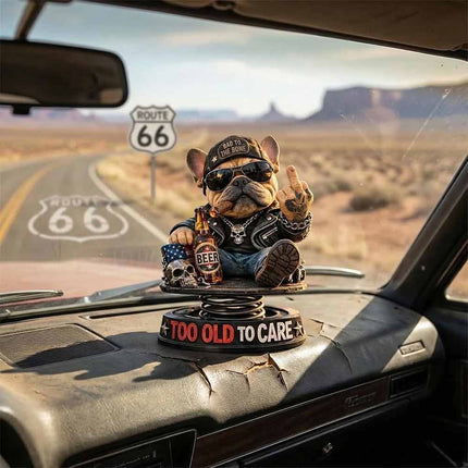 Too Old To Care Dashboard Bobblehead, Funny Resin Bulldog Nodding Dog