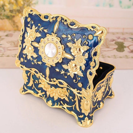 Retro Alloy Jewellery Trinket Box, Ring Necklace Storage Organiser, Blue Craft Decor