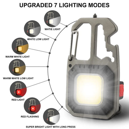 1x  Magnetic COB LED Keychain Torch - USB Rechargeable Mini Work Light for Outdoor and Repair