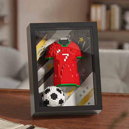 3D Football Jersey Brick Display Set with Dustproof Art Frame, Dual Use Wall Desk Ornament Gift for Football Fans