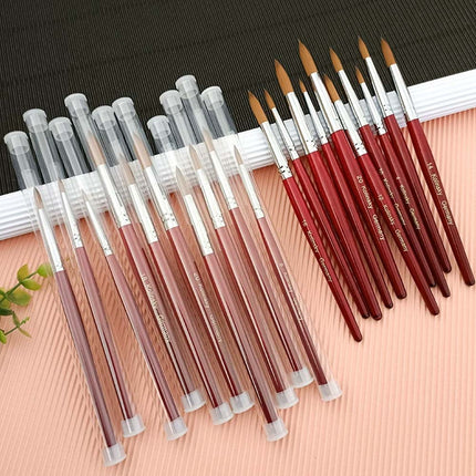 9PCS Acrylic Nail Brush Kolinsky Sable Hair Liquid Powder Crystal Pink Metal Handle