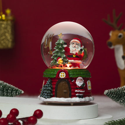 Christmas Musical Santa Snow Globe 12cm, Colour Changing LED Light, Tabletop Xmas Indoor Decoration
