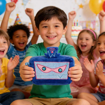 Cartoon Tech Character Plush Pouch - Soft Zipper Storage Bag