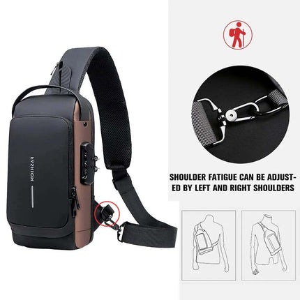 Men's Anti-Theft Crossbody Sling Bag with Lock & USB Charging Port, Lightweight Chest Shoulder Bag