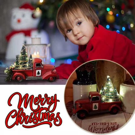 Christmas Decoration Red Truck w/ LED Lights Xmas Tree Centerpiece Table Adornment