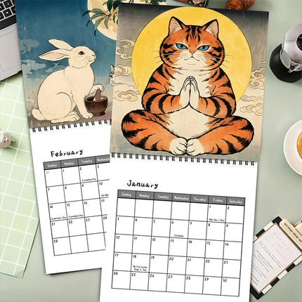 Japanese Cat 2027 Wall Calendar Month to View Hanging Calendar Cat Calendar