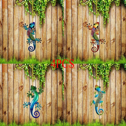 4Pcs Colorful Acrylic Gecko Lizard Decor • Garden Art Wall Hanging Fence Ornament