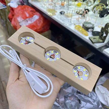 Crystal Glow Display Stand – 3 LED Lights, Wooden Base
